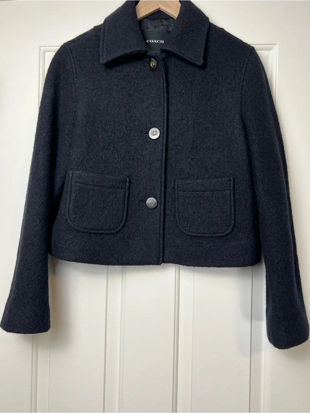 Coach Black Cropped Short Wool Coat Bouclé (Size XS)